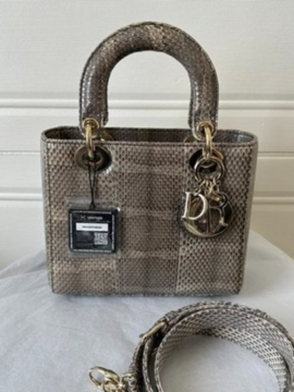 Mini Lady Dior Python Bag with Gold Hardware